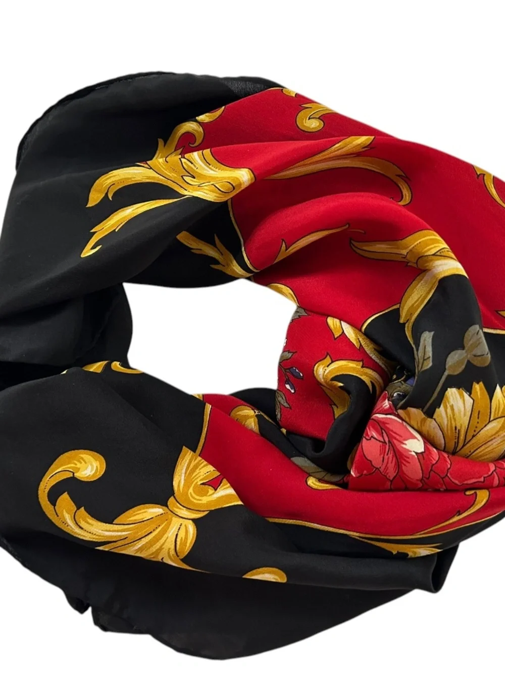 Etienne Aigner 100% silk red gold 100% silk baroque bouquet flowers scarf 34